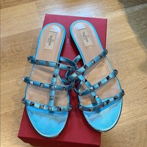 Valentino Cerulean Rockstud Sandals